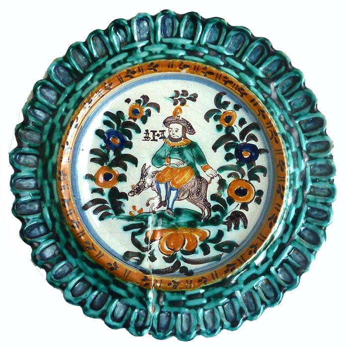 alter Keramikteller / Wandteller, handbemalt, Gmunden