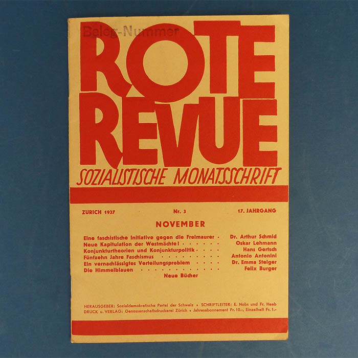 Rote Revue, Sozialistische Monatsschrift, 1937