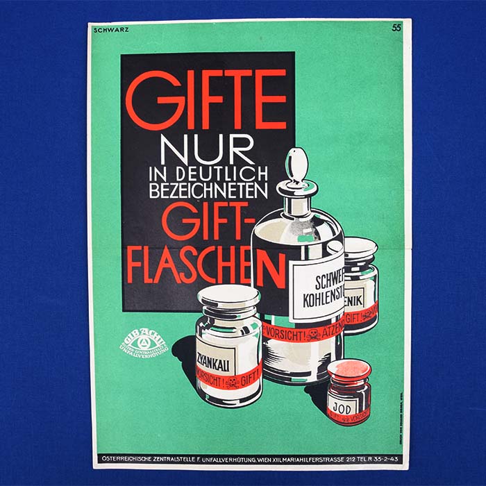 Gifte in Giftflaschen, Plakat, Gib Acht, um 1938