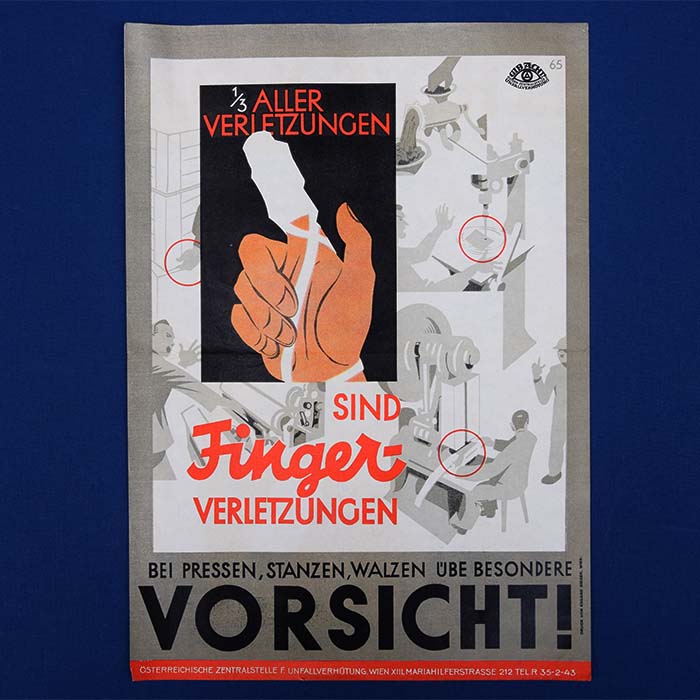 Fingerverletzungen, Gib Acht, Plakat, 1938