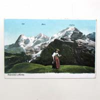 Eiger, Mönch, Jungfrau, Panorama von Mürren, alte AK