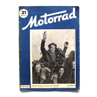 Motorrad, 100. Sieg von Fritz Diril, 1949