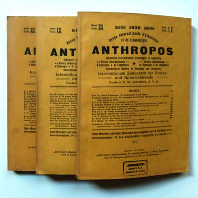 Anthropos, Zeitschrift für Völkerkunde, 3 Bände, 1926