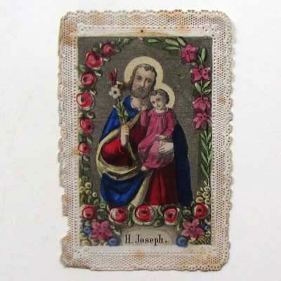 Hl. Josef mit Jesukind, handkoloriertes Heiligenbild