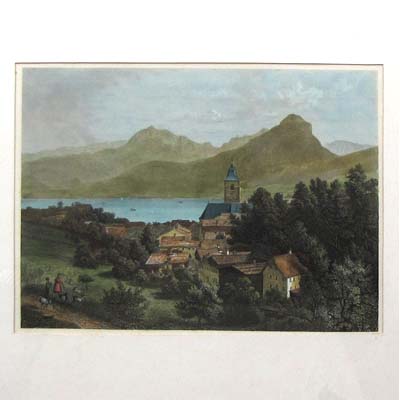 Salzkammergut, alter Stahlstich, koloriert, 1871