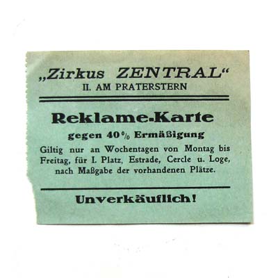 Zirkus Zentral, Gutschein / Eintrittskarte