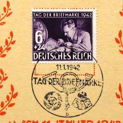 Tag der Briefmarke 1942, alte Briefmarke und Stempel