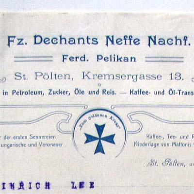 Ferdinand Pelikan, St. Pölten, alte Rechnung, 1908