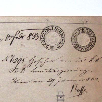 6 Kreuzer, Stempelmarke, aufgedruckt, 1833