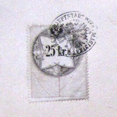 Stempelmarke, 25 Kr, entwertet, 1859