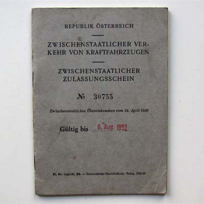 Zwischenstaatlicher KFZ Zulassungsschein, 1951
