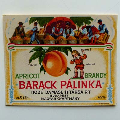 Barack Pálinka - Apricot Brandy, altes Etikett
