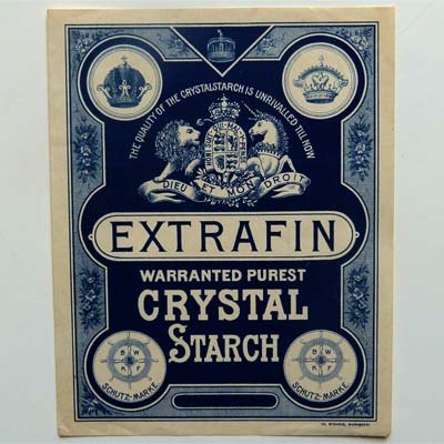 Extrafin Crystal Starch, Etikett, Wäsche-Stärke