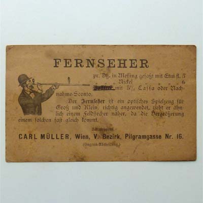 Fernseher, Reklameblatt, Carl Müller Wien, 1886