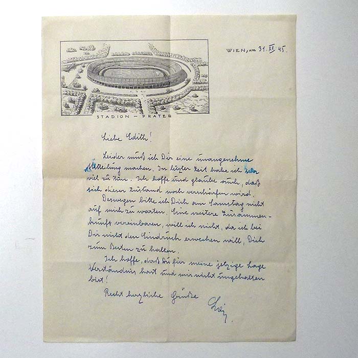 Prater Stadium, Brief, Dokument, 1945