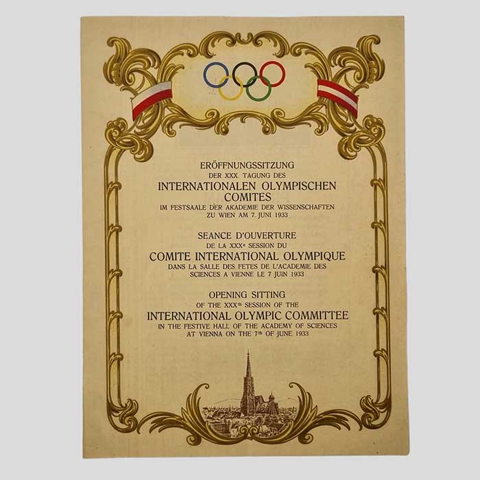 Intern. Olympisches Comite, Einladung, 1933