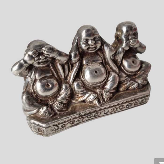 Buddha, Silber, punziert, alt, 3 Affen
