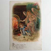 Schutzengel mit Kind beim Feuer, Ansichtskarte