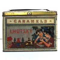 Lhotsky, Caramels, Verkaufsbox mit Glasdeckel, um 1920
