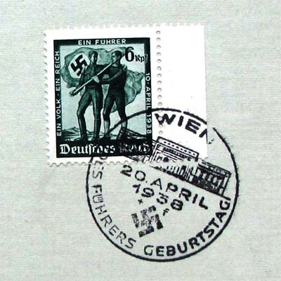Briefmarke, Dt. Reich, 1938, Sonderstempel 20.4.1938