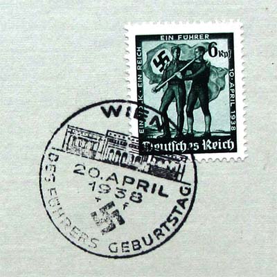 Briefmarke und Sonderstempel, Dt. Reich, 20. April 1938