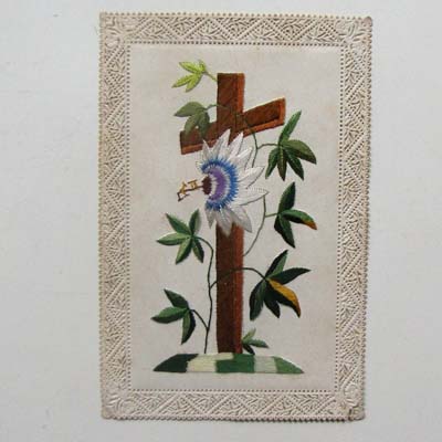 Blume mit Kreuz, handgestickt, sehr selten