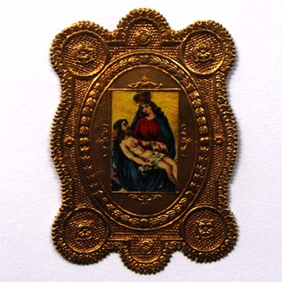 Pieta, Heiligenbildchen, goldgeprägt
