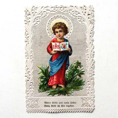 Jesukind mit Monogramm und Herz Jesu, Heiligenbildchen