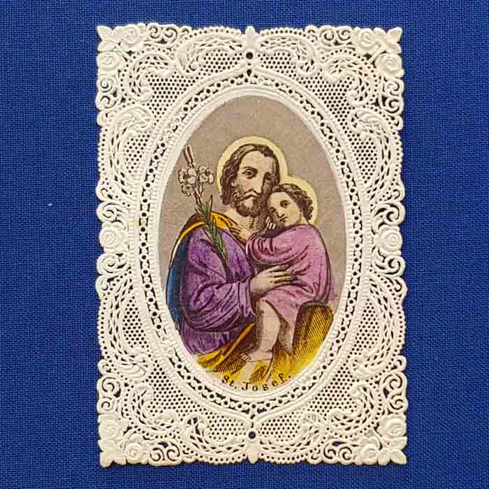 St. Josef mit Jesus, Heiligenbildchen, handkoloriert